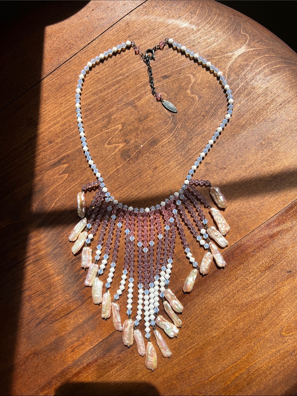 Vintage Vitraux by Alejandra Beaded Fringe Pearl Necklace in Pink and White